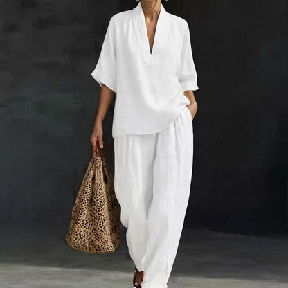 Dolores | Conjunto Relajado de Top Henley y Pantalón Ancho