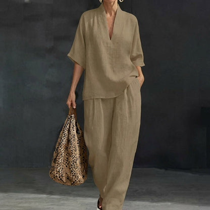 Dolores | Conjunto Relajado de Top Henley y Pantalón Ancho