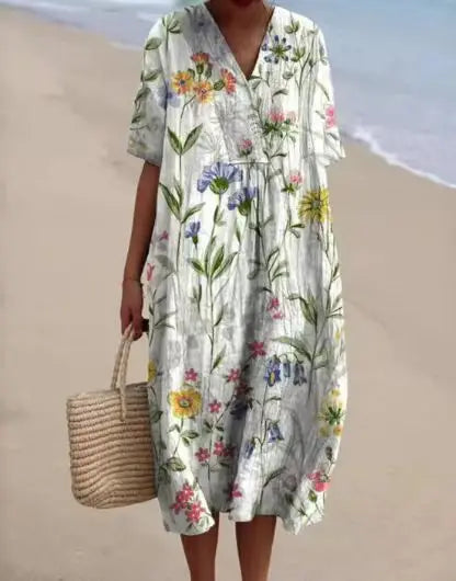 Vestido Casual Fluido Vintage con Flores para Mujer