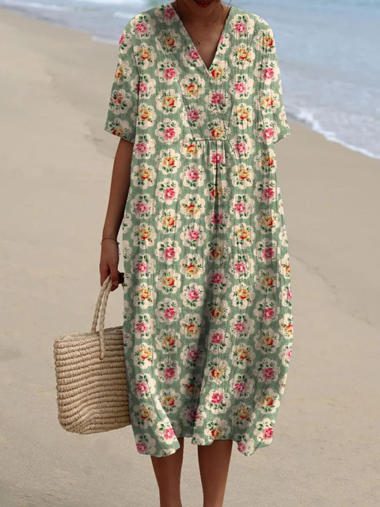 Vestido Casual Fluido Vintage con Estampado Floral para Mujer