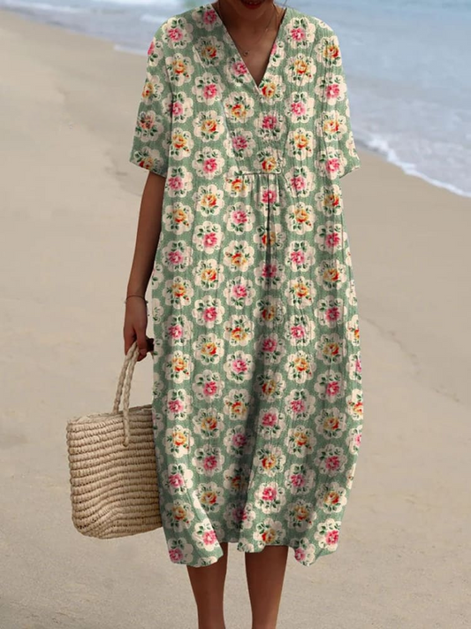 Vestido Casual Fluido Vintage con Estampado Floral para Mujer