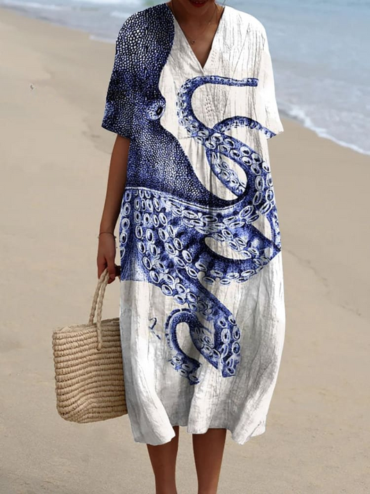 Vestido Casual con Estampado de Pulpo para Mujer