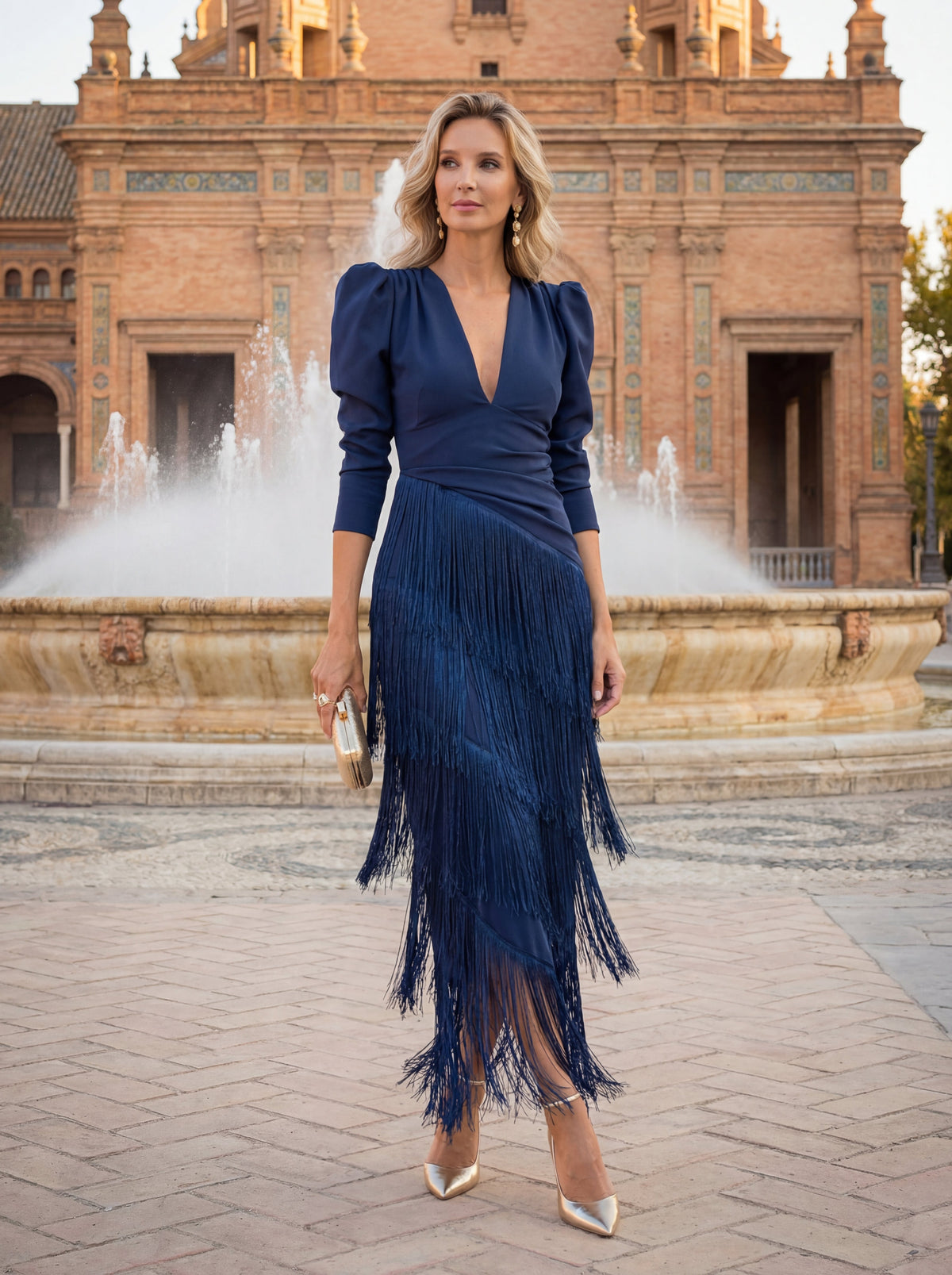 Vestido Salvia - Con Flecos
