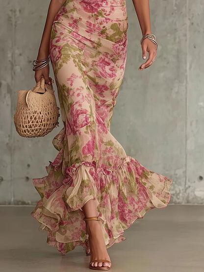 Fiora | Maxi Vestido Romántico Vintage con Mangas Globo y Rosas
