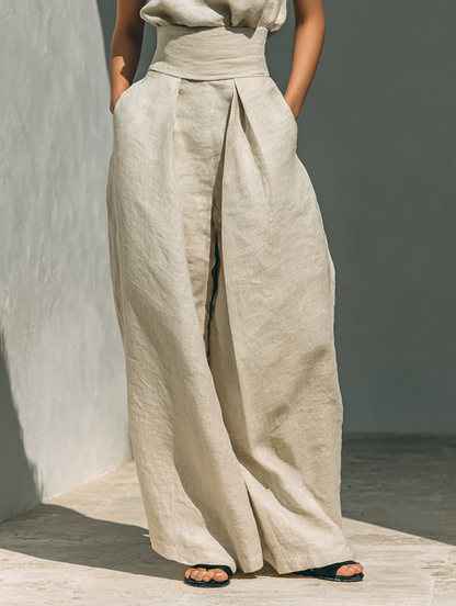 Aurora | Conjunto Coordinado Beige Relajado Sin Mangas con Pantalón Ancho