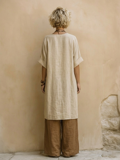 Giulia - Conjunto Boho Nómada de Tres Piezas en Gris Oscuro y Café con Estampado Tribal