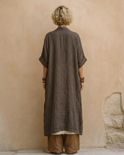 Giulia - Conjunto Boho Nómada de Tres Piezas en Gris Oscuro y Café con Estampado Tribal