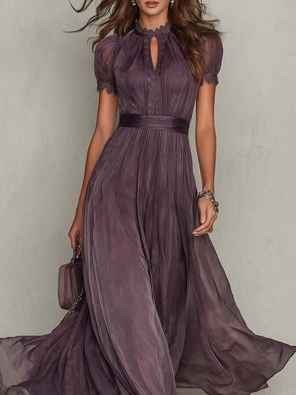 Flavia | Maxi Vestido de Chiffon Morado Elegante con Escote de Ojo de Cerradura