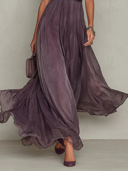 Flavia | Maxi Vestido de Chiffon Morado Elegante con Escote de Ojo de Cerradura