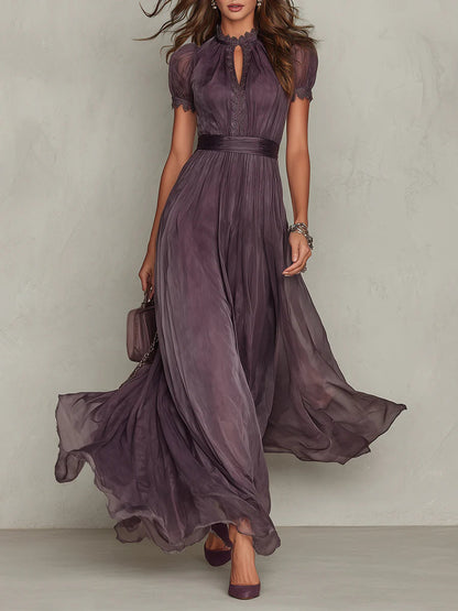 Flavia | Maxi Vestido de Chiffon Morado Elegante con Escote de Ojo de Cerradura