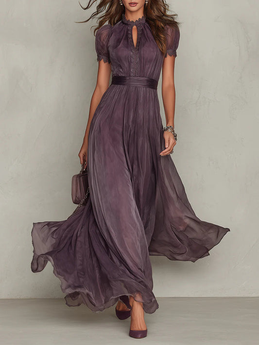 Flavia | Maxi Vestido de Chiffon Morado Elegante con Escote de Ojo de Cerradura