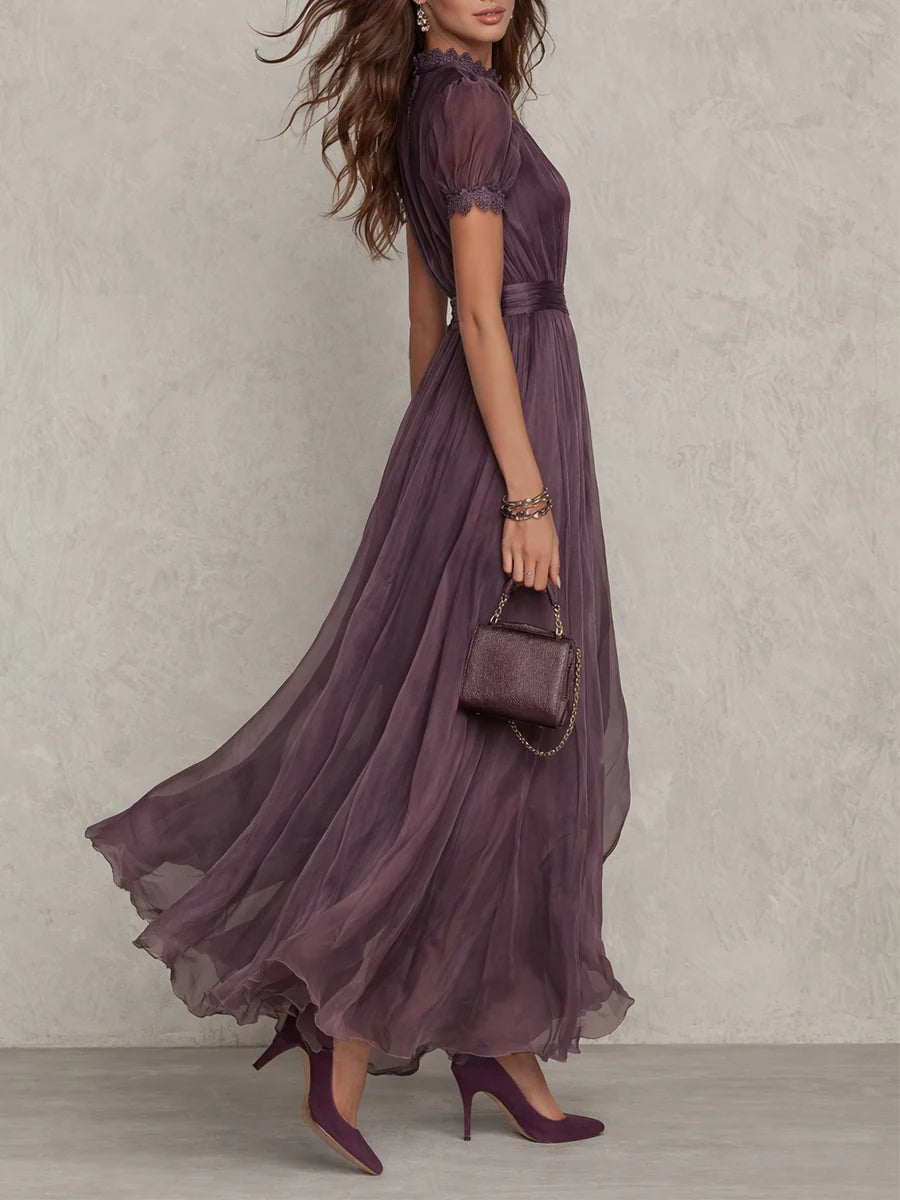 Flavia | Maxi Vestido de Chiffon Morado Elegante con Escote de Ojo de Cerradura