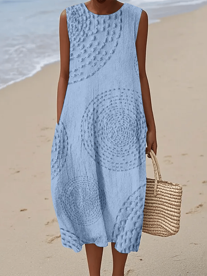 Vestido Casual Estampado de Cuello Redondo Sin Mangas