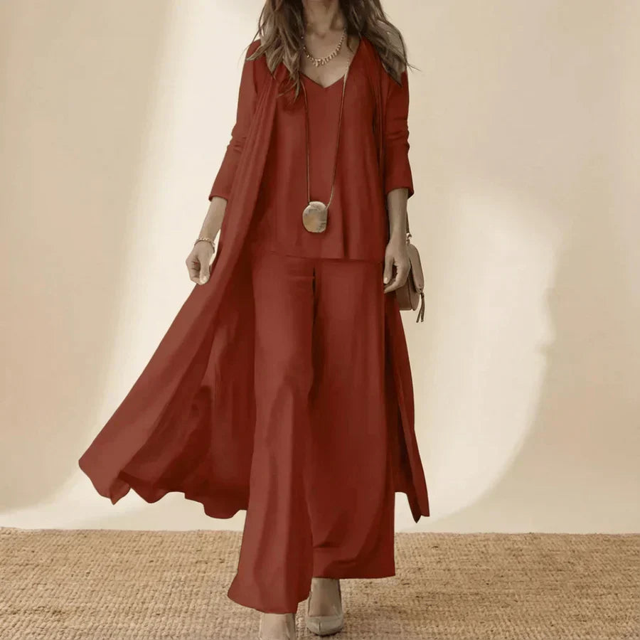 Raquel | Conjunto Suave de Tres Piezas con Túnica y Pantalón Ancho