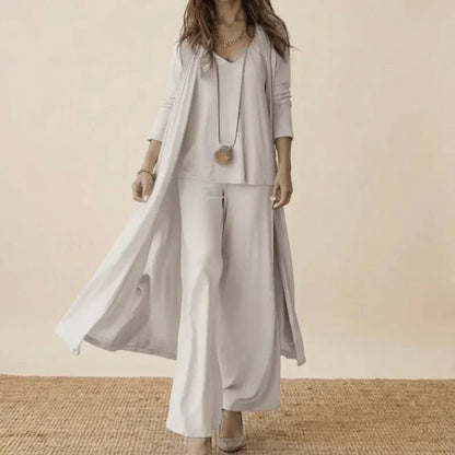 Raquel | Conjunto Suave de Tres Piezas con Túnica y Pantalón Ancho