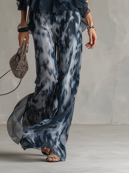 Ludovica | Conjunto Elegante con Top Halter Marino y Pantalón Ancho Estampado