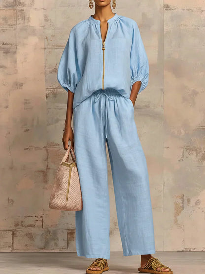 Alba | Conjunto Relajado de Camisa con Botones y Pantalón Ancho