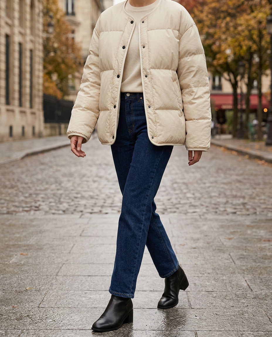 Abrigo Acolchado Japonés — Silueta Redondeada - Beige