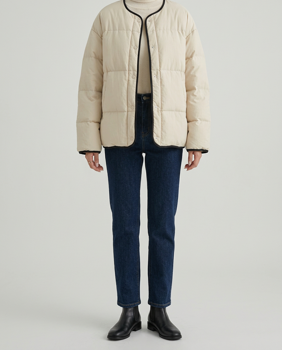 Abrigo Acolchado Japonés — Silueta Redondeada - Beige