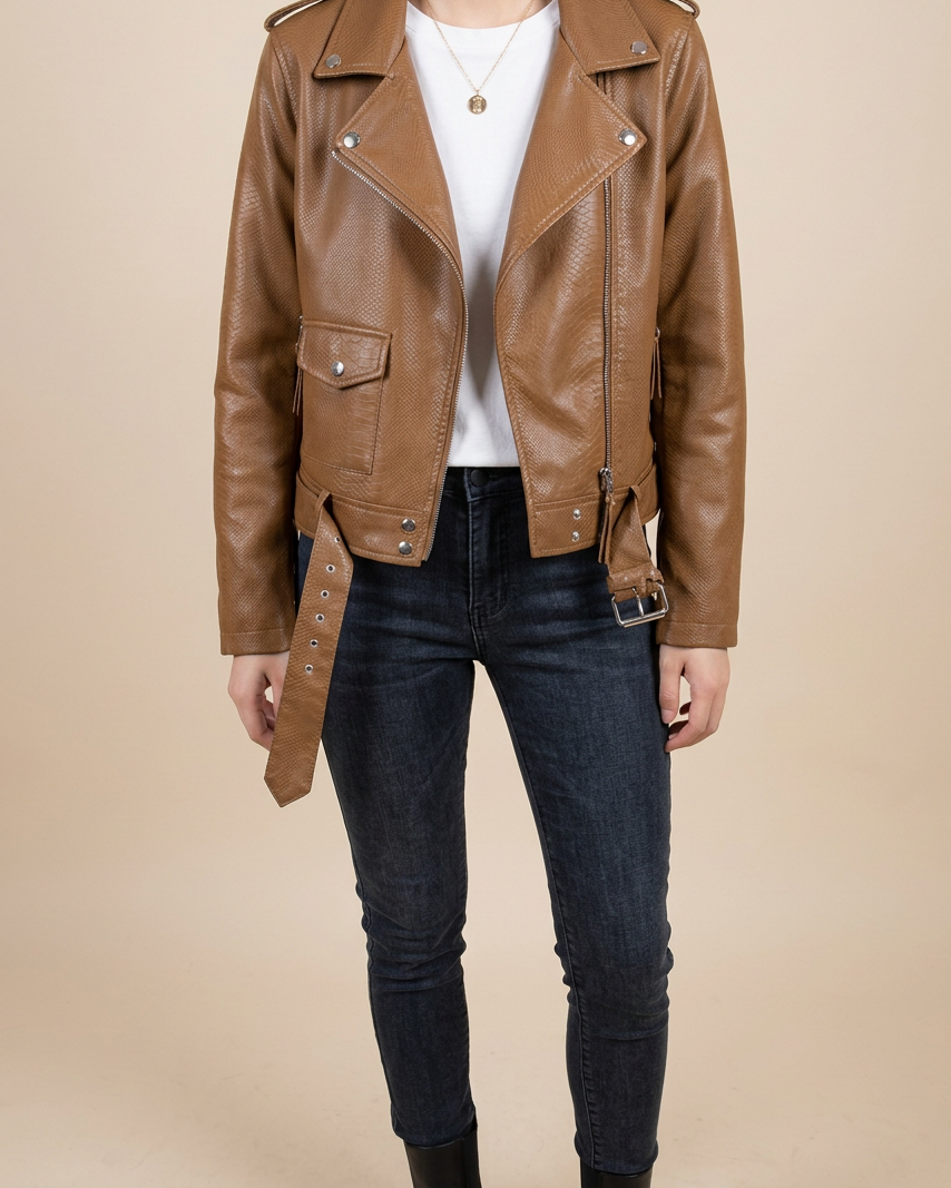 Phobos | Chaqueta de Cuero Genuino - Café