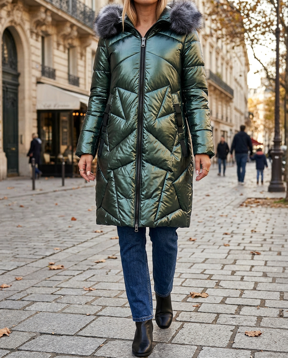 Anorak Acolchado Casual con Capucha y Cremallera - Verde