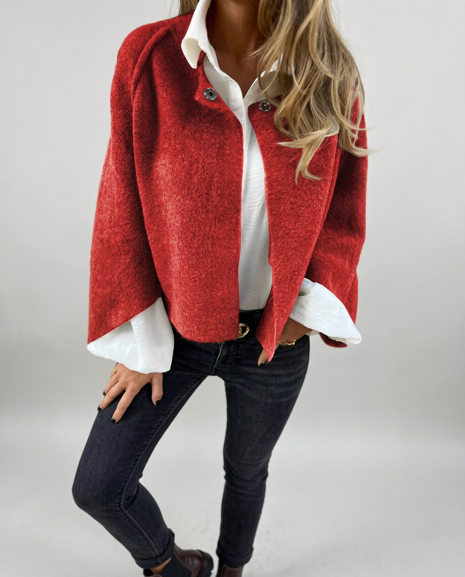 Chaqueta de Lana con Cuello Redondo y Manga Larga