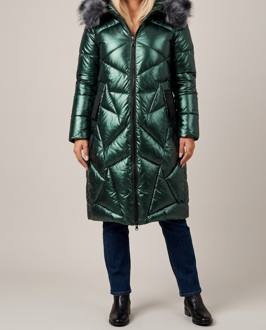 Anorak Acolchado Casual con Capucha y Cremallera - Verde