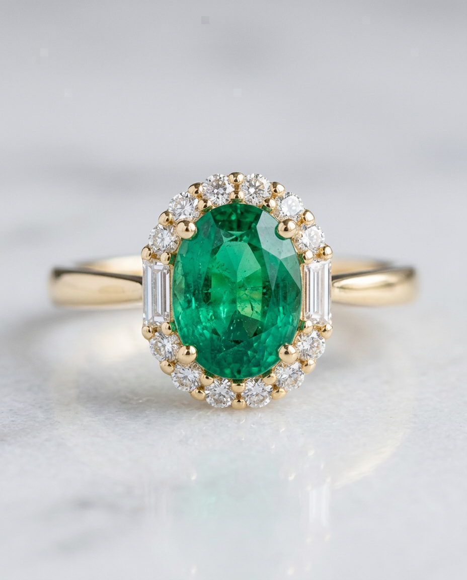 Anillo Vintage de Esmeralda en Plata 925 - foto de estudio