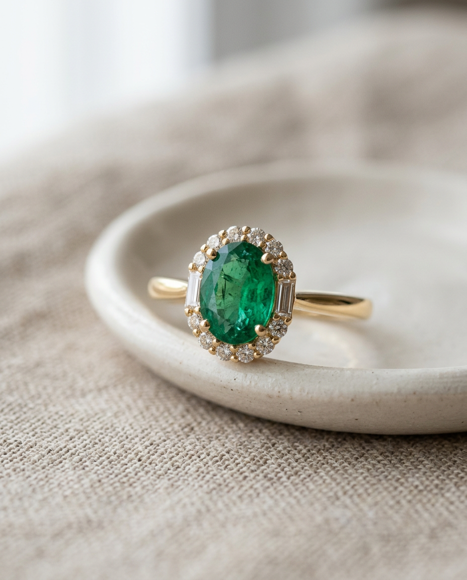Anillo Vintage de Esmeralda en Plata 925 - detalle