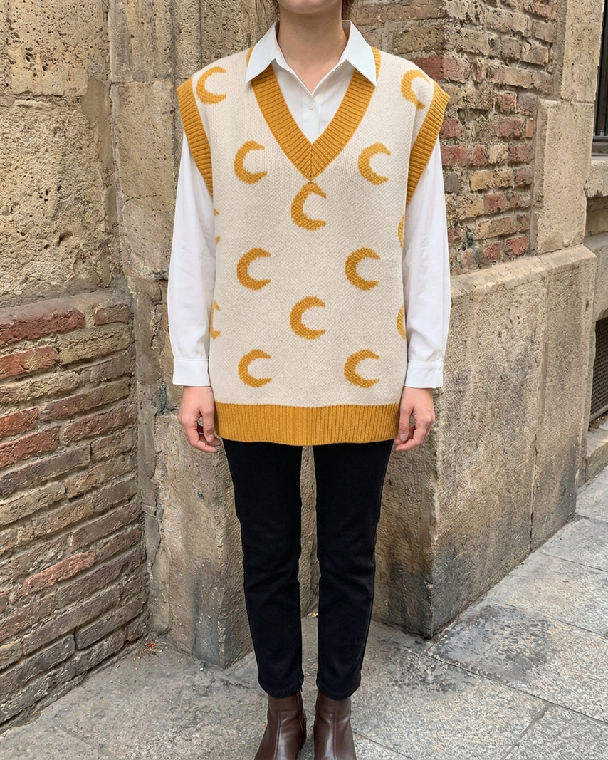 Chaleco de Punto Retro Estilo Hong Kong — Lazy Chic - Amarillo