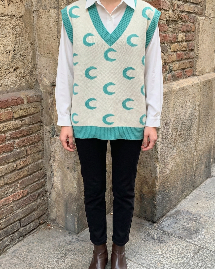 Chaleco de Punto Retro Estilo Hong Kong — Lazy Chic - Azul