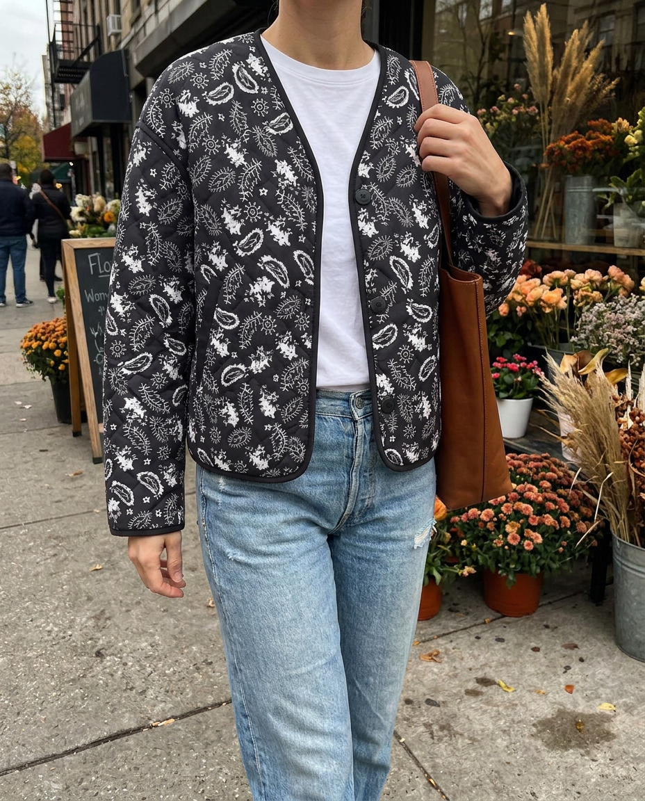 Chaqueta Patchwork con Estampado Rosa Intenso