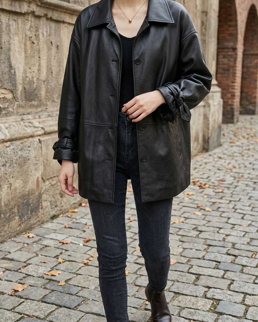 Alive | Chaqueta de Cuero Genuino - Negro
