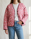 Chaqueta Patchwork con Estampado Rosa Intenso