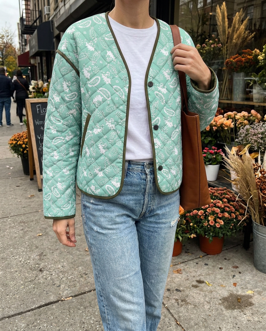 Chaqueta Patchwork con Estampado Rosa Intenso