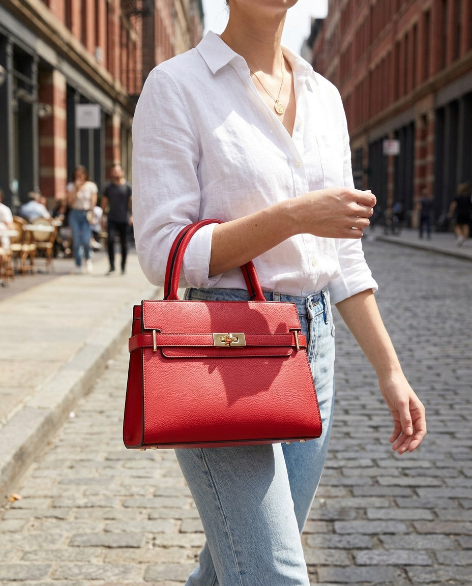 Bolsa de Mano Clásica con Broche - con modelo - color Rojo