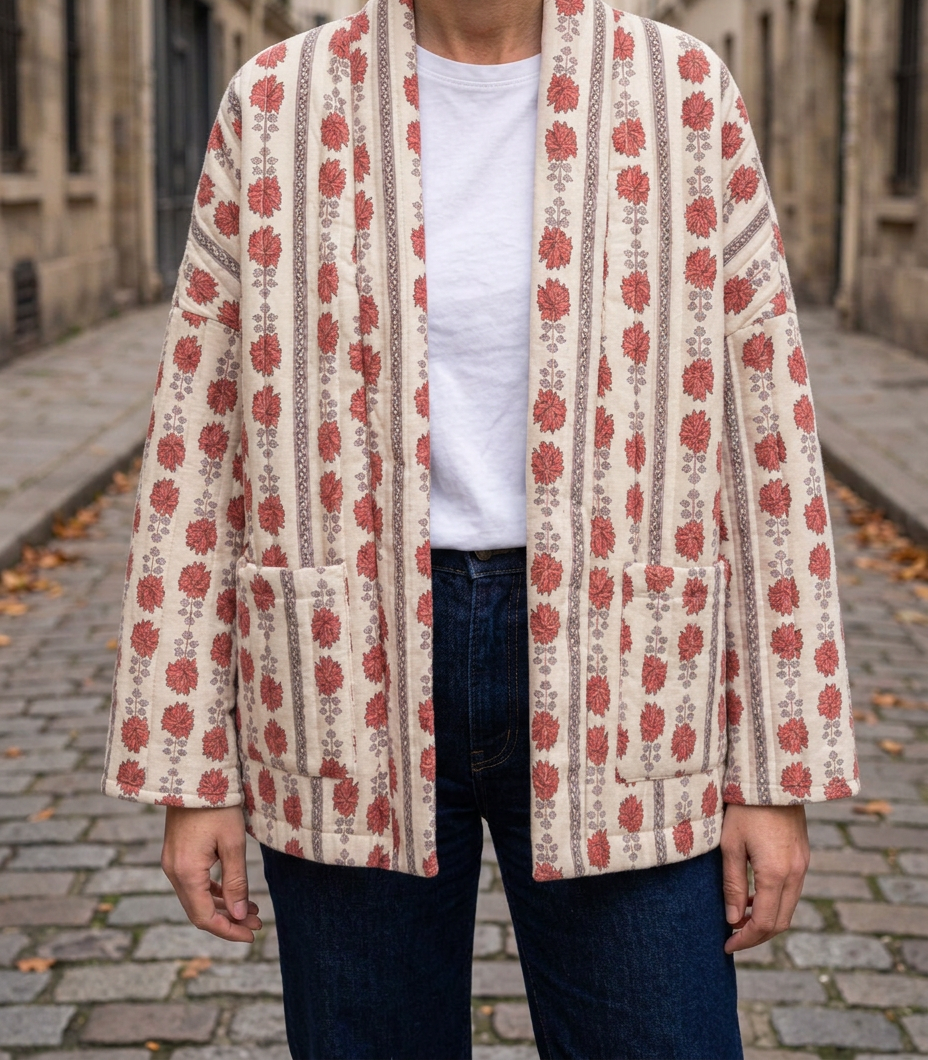 Chaqueta Acolchada con Estampado Étnico