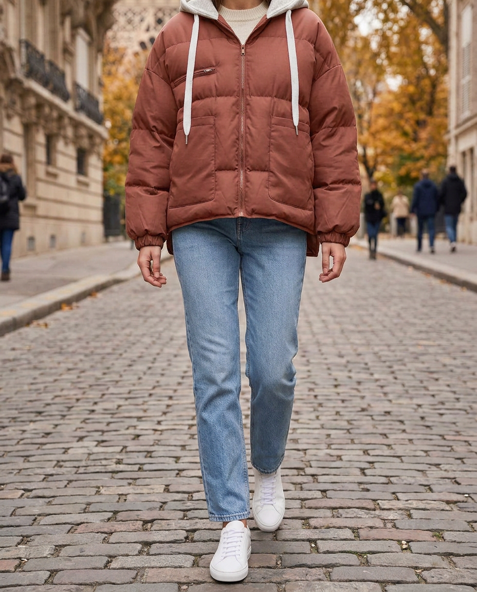 Anorak Holgado con Capucha — Estilo Universitario - Albaricoque