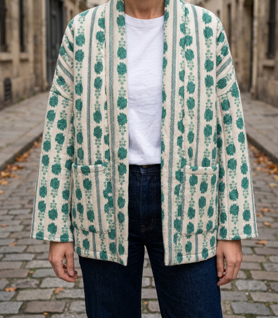 Chaqueta Acolchada con Estampado Étnico
