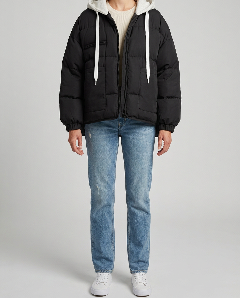 Anorak Holgado con Capucha — Estilo Universitario - Negro