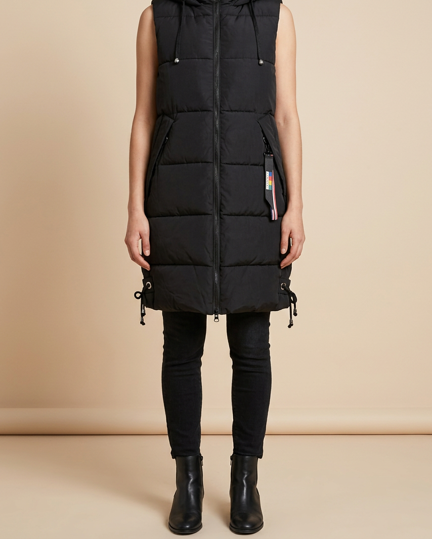 Chaleco Largo de Algodón con Capucha — Estilo Coreano - Negro