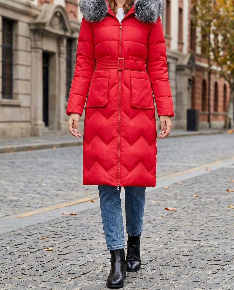 Chaqueta Acolchada Reversible de Media Longitud - Rojo
