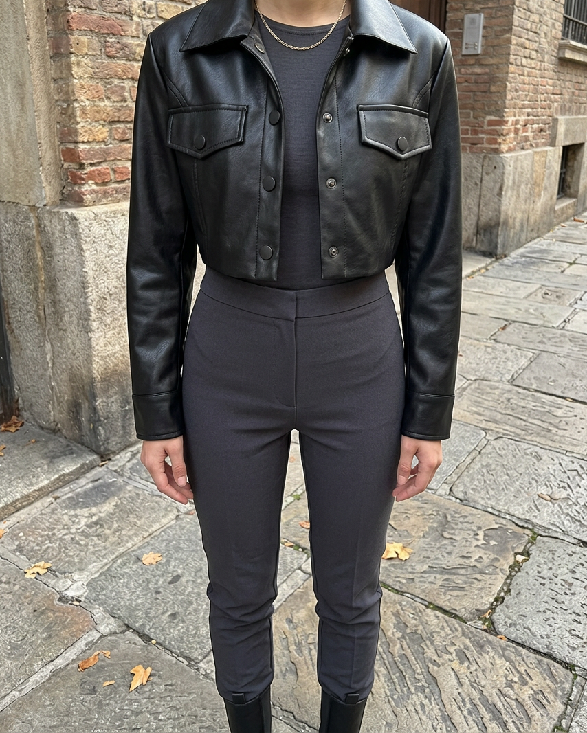 Chaqueta Moto Sexy con Botonadura Simple — Estilo Hot Girl - Negro