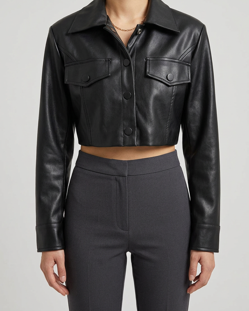 Chaqueta Moto Sexy con Botonadura Simple — Estilo Hot Girl - Negro