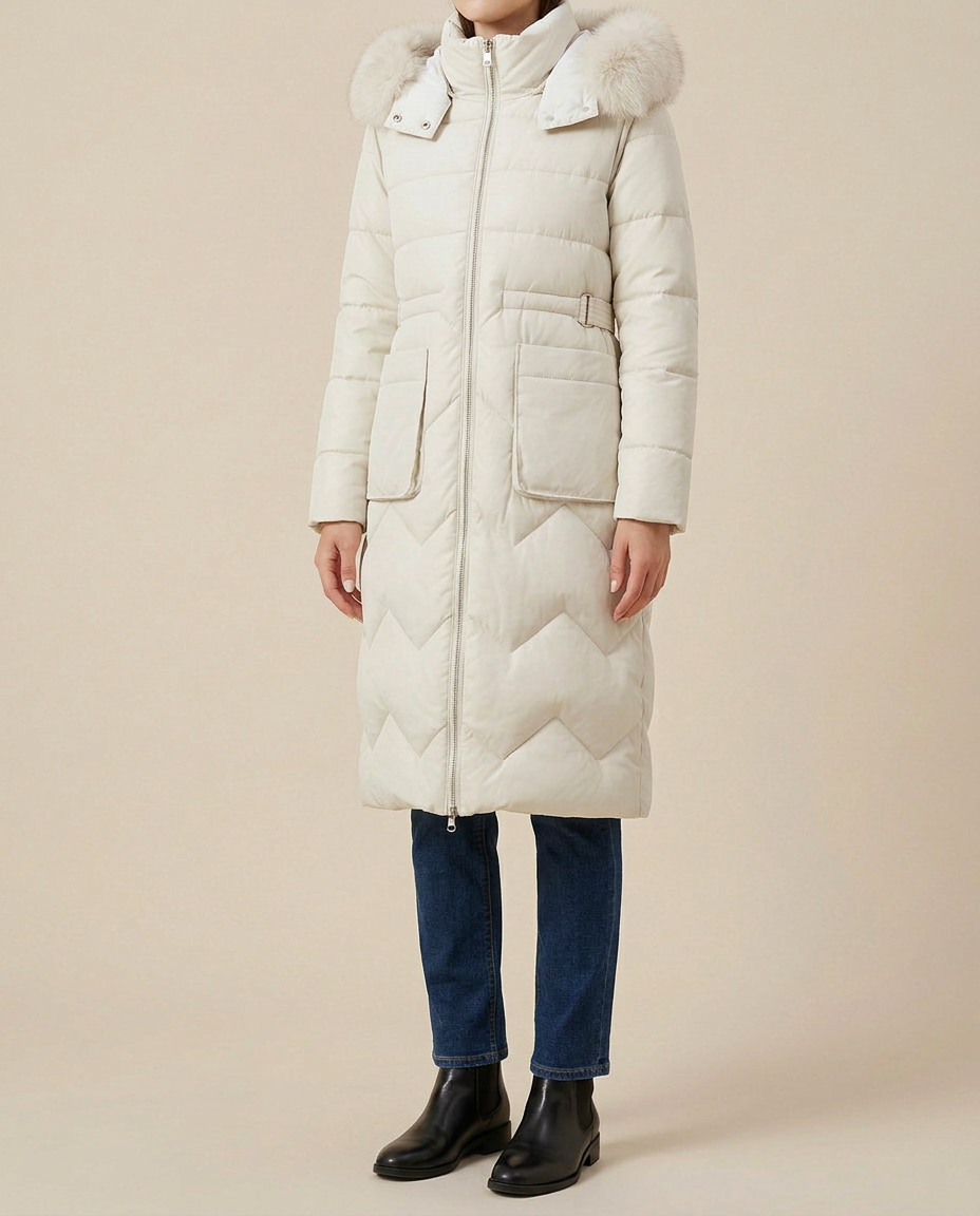 Chaqueta Acolchada Reversible de Media Longitud - Blanco