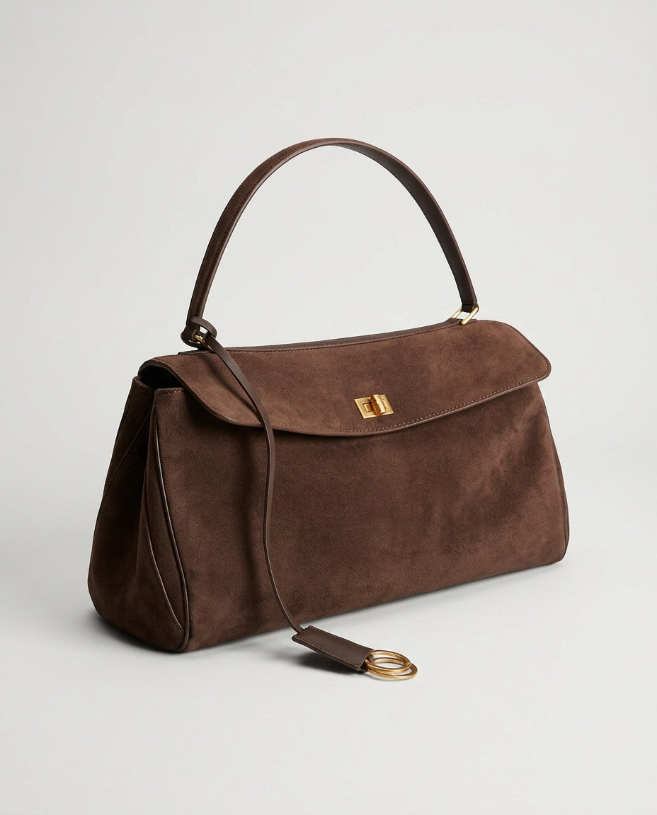 Bolsa de Mano de Piel Nobuk - foto de estudio - color Café oscuro