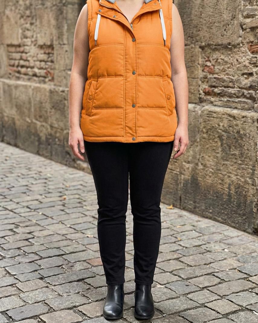 Chaleco Largo con Capucha y Bolsillos — Tallas Generosas - Naranja