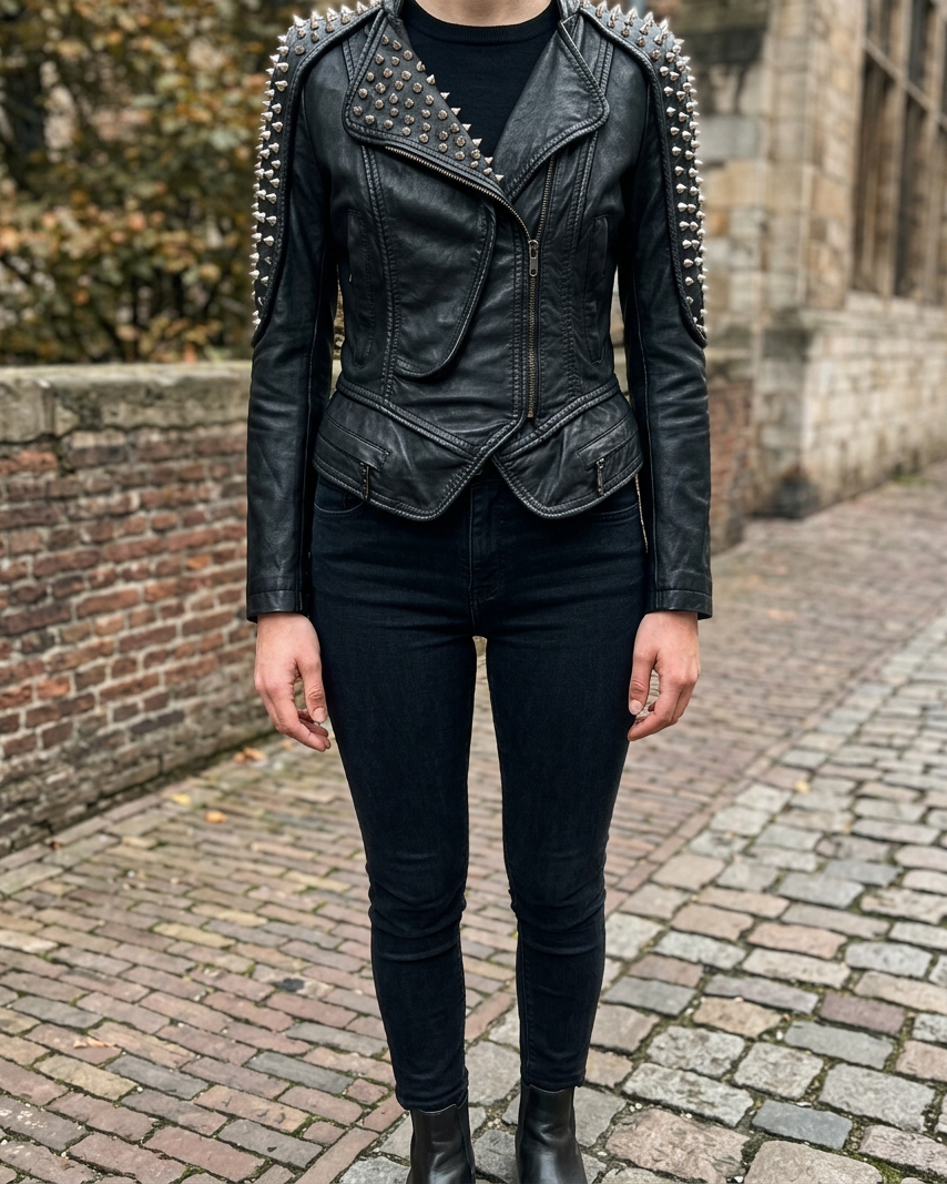 Chaqueta Moto Rock Punk con Remaches y Cremallera — Estilo Urbano - Negro