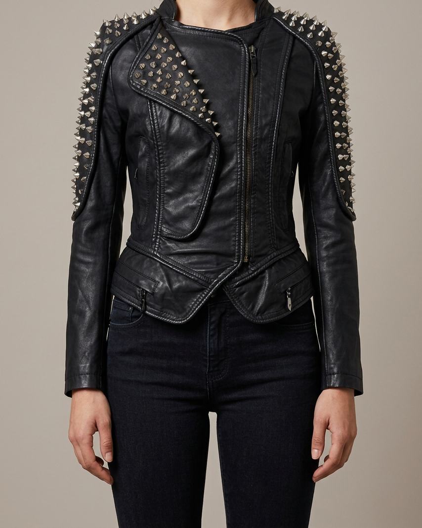 Chaqueta Moto Rock Punk con Remaches y Cremallera — Estilo Urbano - Negro