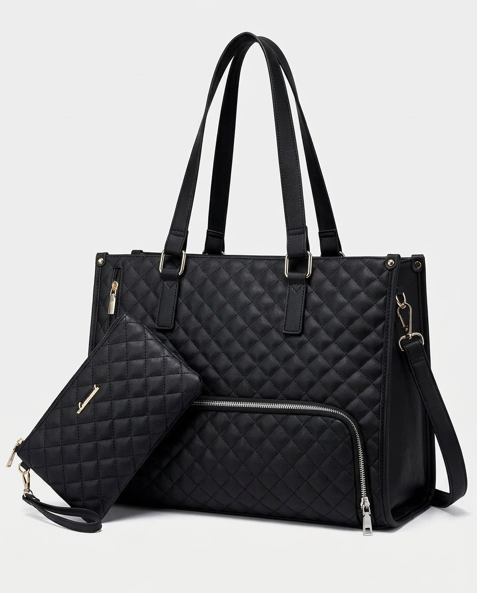 Bolsa Tote Acolchada Set 4 Piezas - foto de estudio - color Negro